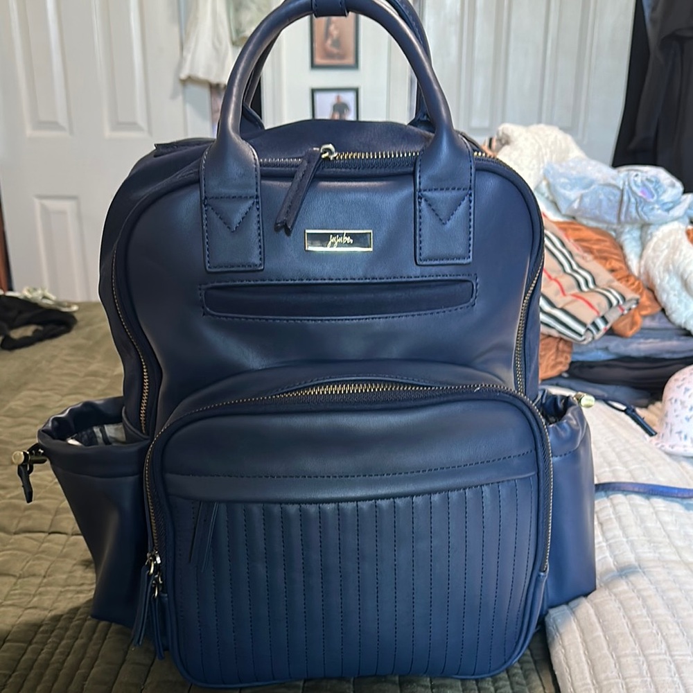 Navy Blue Leather Backpack